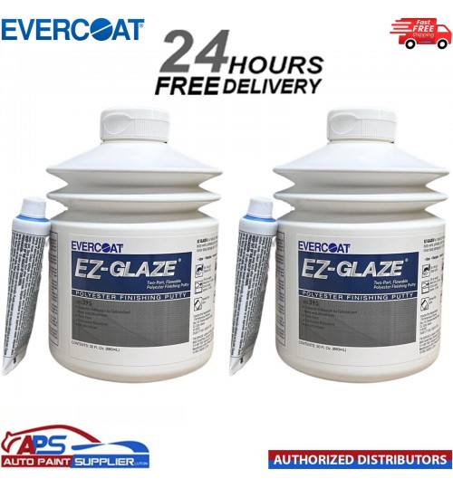2x EVERCOAT 101395 EZ-GLAZE FINE FINISHING PUTTY 880ML - WITH BPO HARDENER